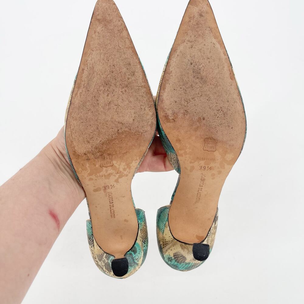 Manolo Balhnik Retro Turquoise Teju Lizard Pointed Toe D'Orsay Heel IT 39.5 - Picture 10 of 11